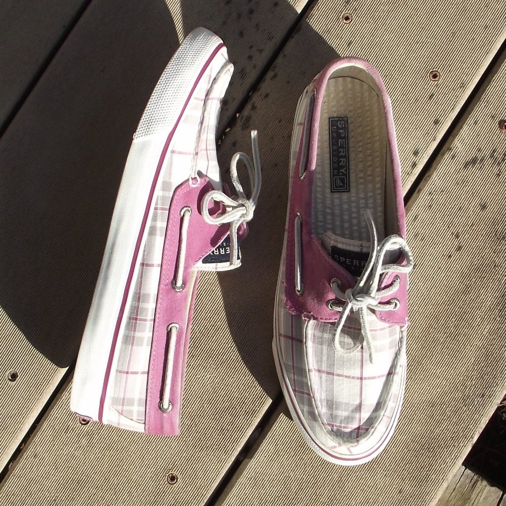 Sperry Bahama Raspberry Plaid Boat Shoes